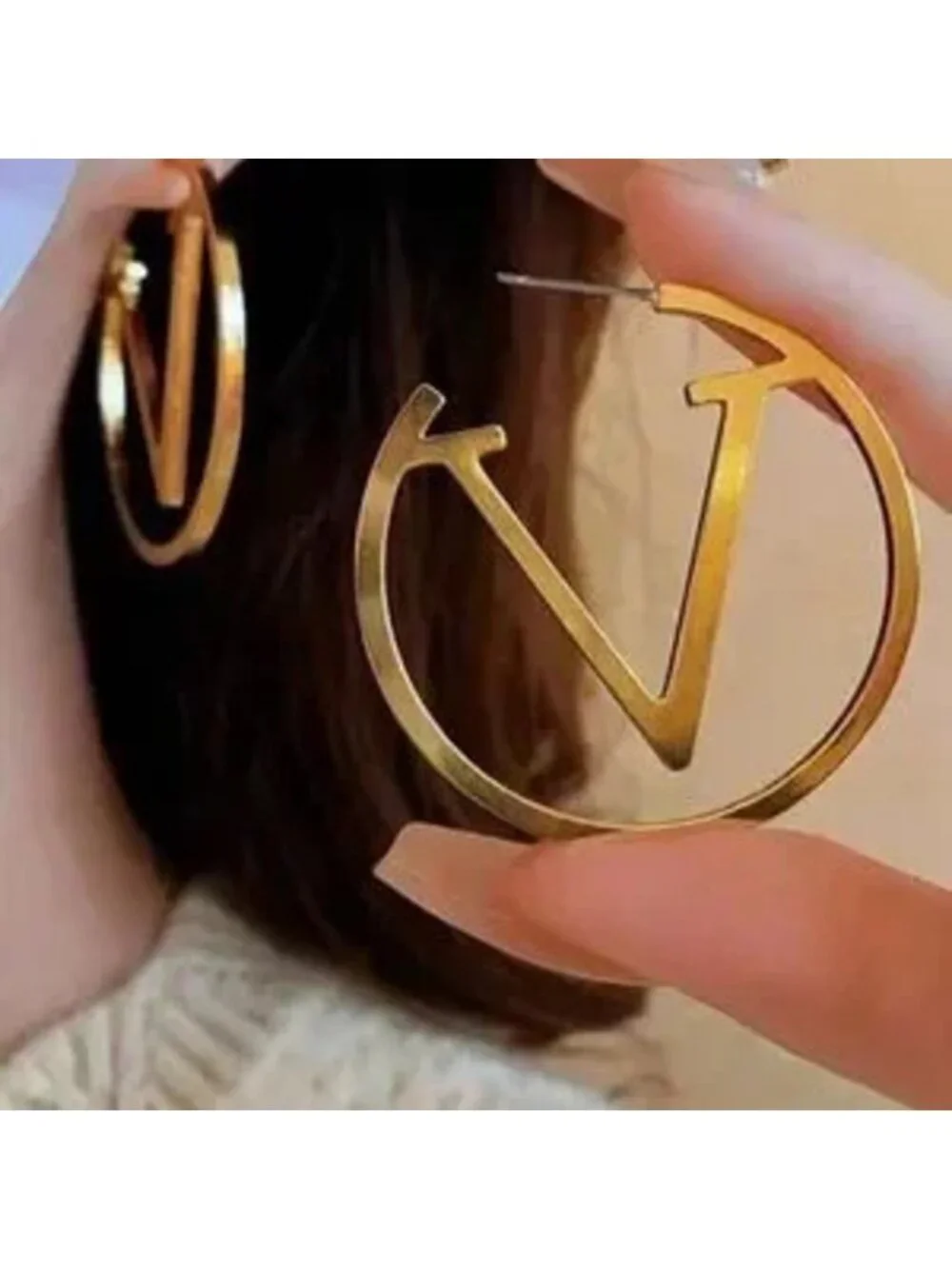 Gold Geometric V Hoop Earrings